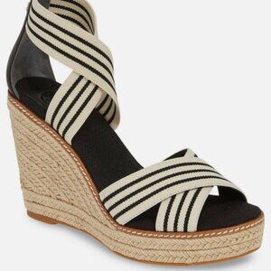 Tory Burch Frieda Elastic Stripe/ Leather Wedge Sandal 8.5